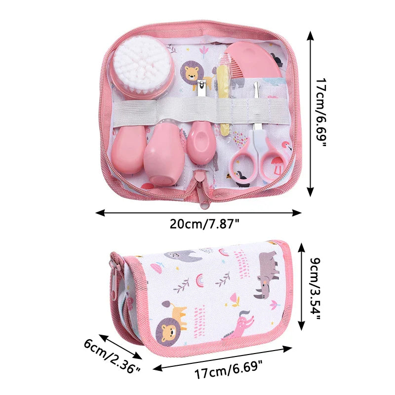 Comprehensive infant hygiene set: baby grooming kit with nail care tools and aspirator.