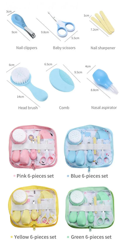 Complete baby health set with grooming tools for infants, including aspirator and brush.