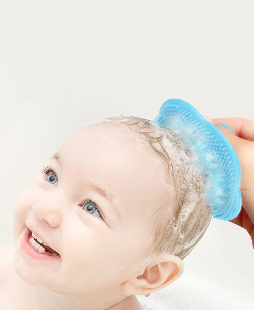 Close-up of a baby hair brush with natural, soft bristles for sensitive infant scalps
