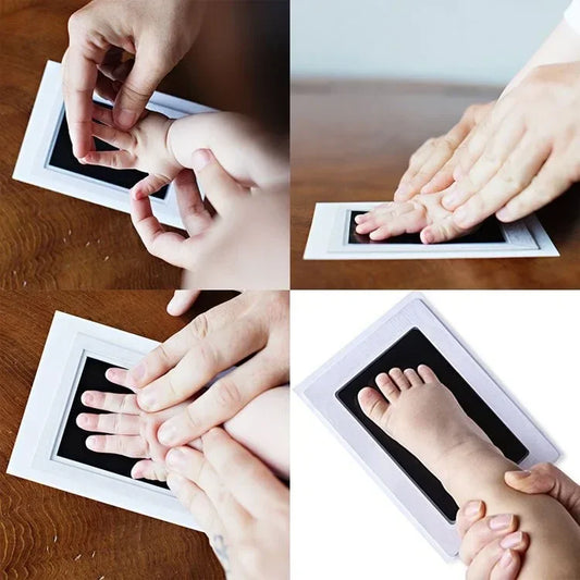 Baby handprint & footprint inkless ink pad kit for newborn keepsakes, white background