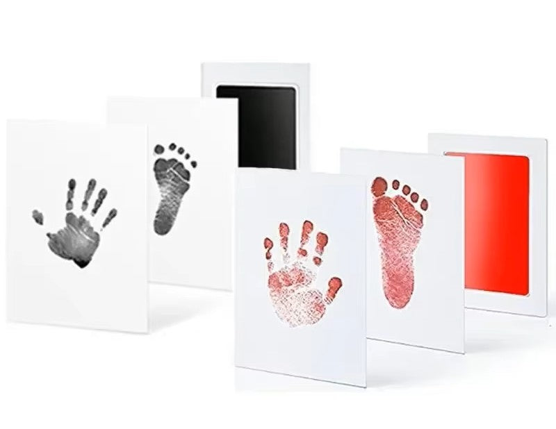 Mom and dad's hands guiding baby's hand for an inkless print, bonding activity