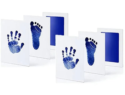 Contents of the inkless handprint and footprint kit spread out, complete set