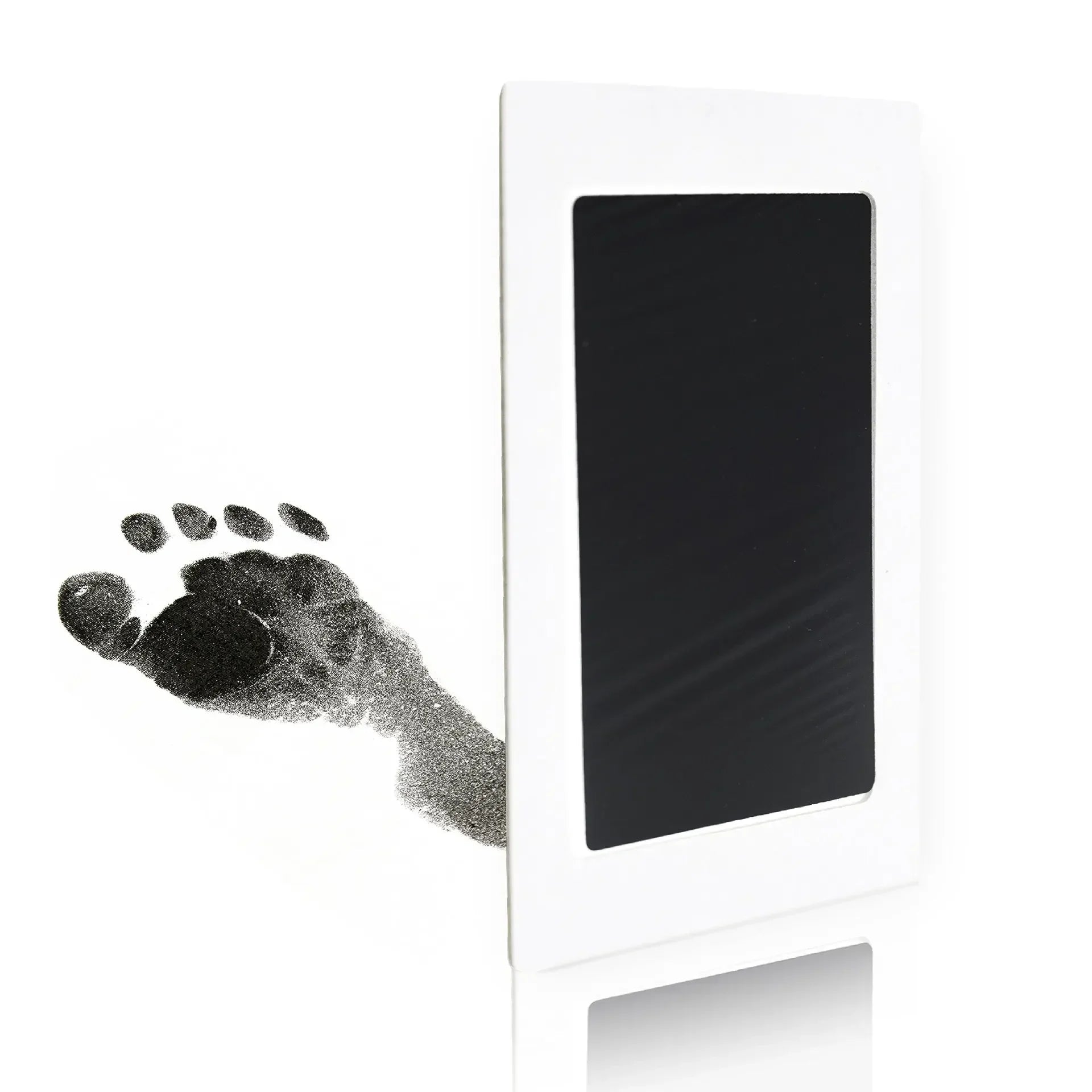 Newborn footprint captured perfectly with non-toxic inkless pad kit, baby souvenir