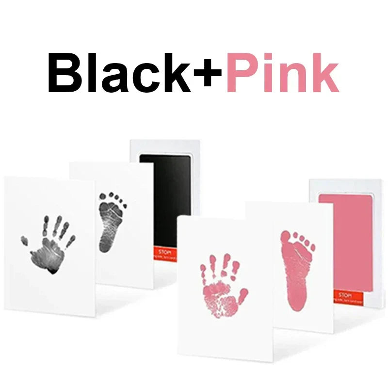 Foot of a newborn gently pressed onto an inkless ink pad, baby shower gift