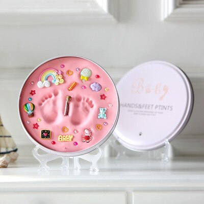 Baby handprint footprint memory frame kit, ideal infant keepsake & nursery decor.