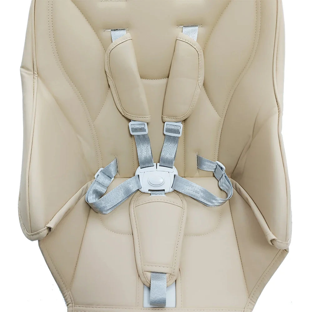 Durable PU leather baby high chair seat cushion with adjustable 5-point safety harness