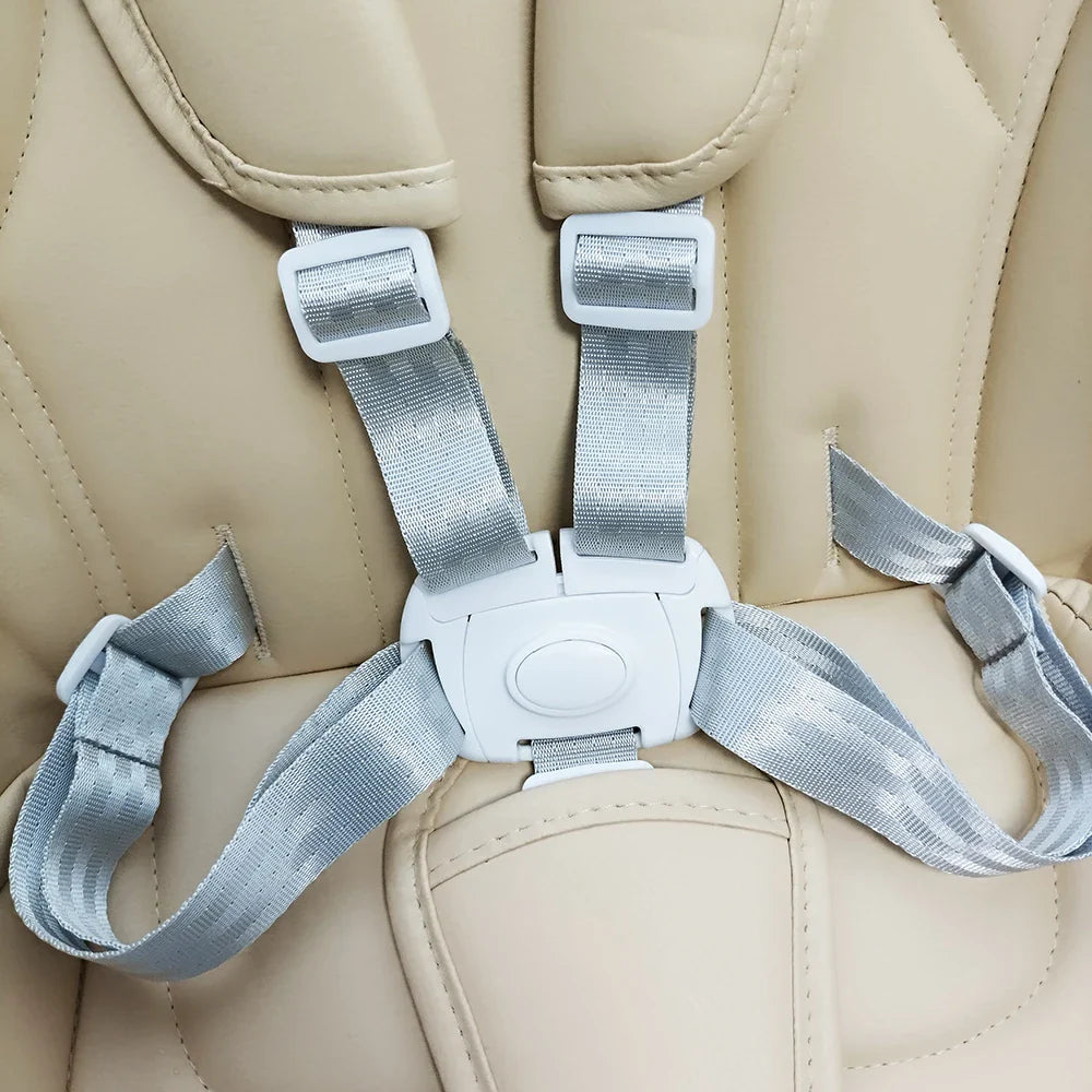High chair accessory: soft seat cushion and 5-point safety belt for baby transport and dining