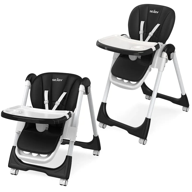 Baby high chair with adjustable recline & height, ideal for infant feeding. Safety harness & easy clean.