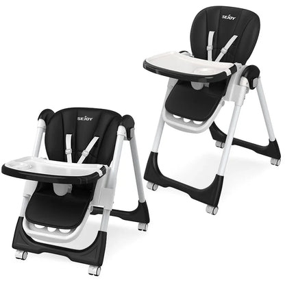 Baby high chair with adjustable recline & height, ideal for infant feeding. Safety harness & easy clean.