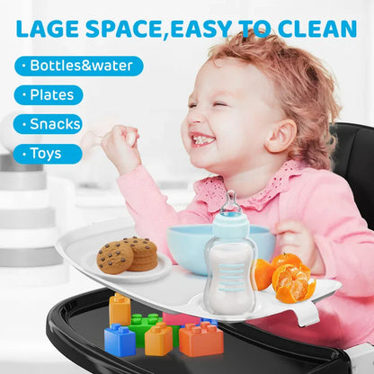 Compact baby high chair, adjustable for comfort during nursing & feeding. Toddler chair function.