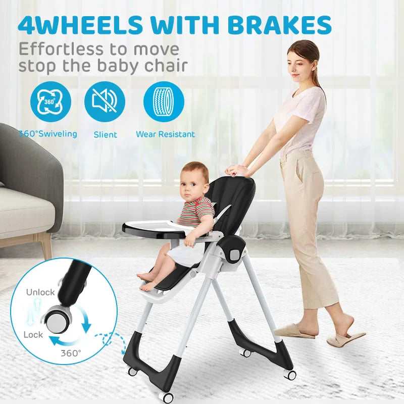 Portable baby high chair with multi-position recline. Perfect for infant feeding & growing toddlers.
