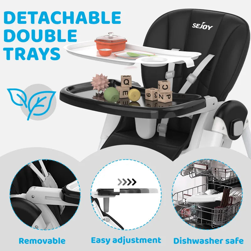 Adjustable baby high chair in a modern design, ensuring safe feeding for infants and toddlers.