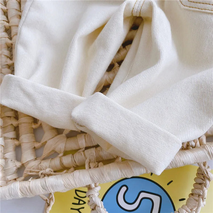 Comfortable and cute high-waist baby jeans, timeless unisex denim pants for toddlers.