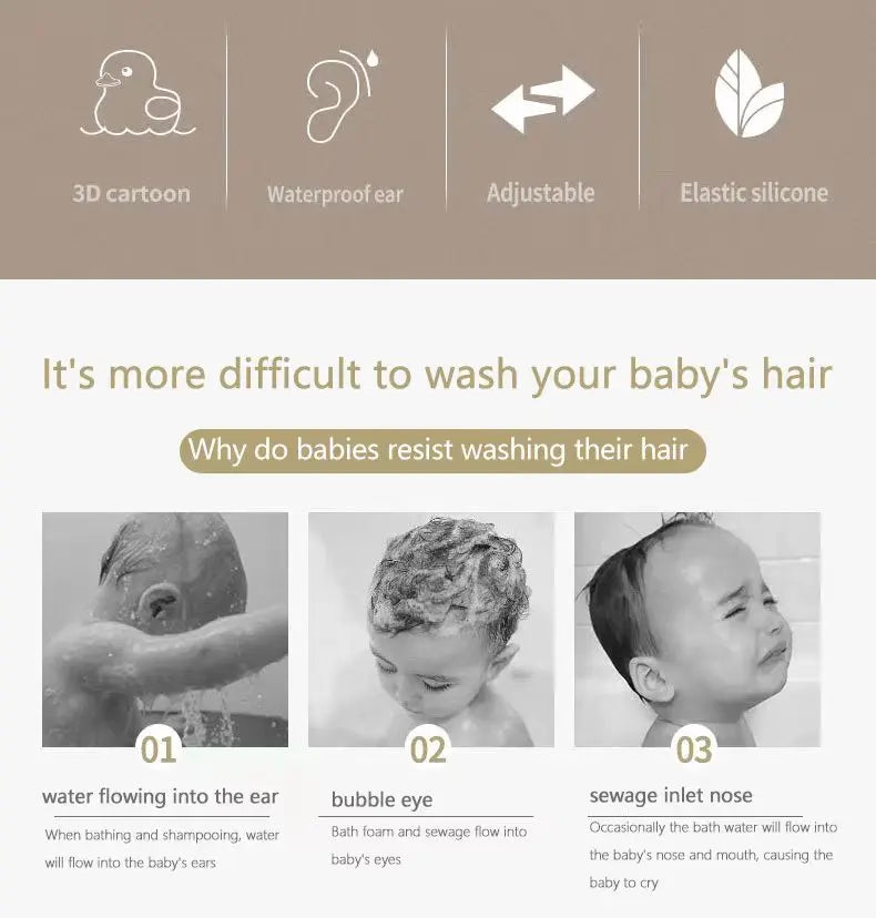 Side view of a child wearing a green Baby Hippo Shampoo Visor Cap, ensuring tear-free shampooing.