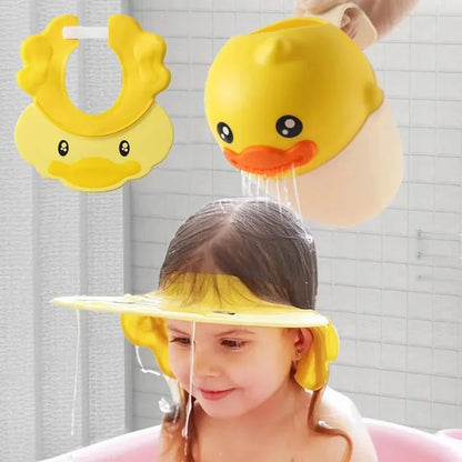 Orange Baby Hippo Shampoo Visor Cap, a durable silicone bath cap designed for long-lasting baby hygiene.