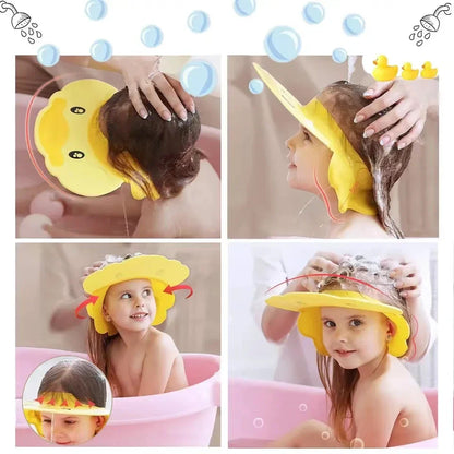 Cute pink Baby Hippo Shampoo Visor Cap for effective water protection during kids shower, bath accessory.