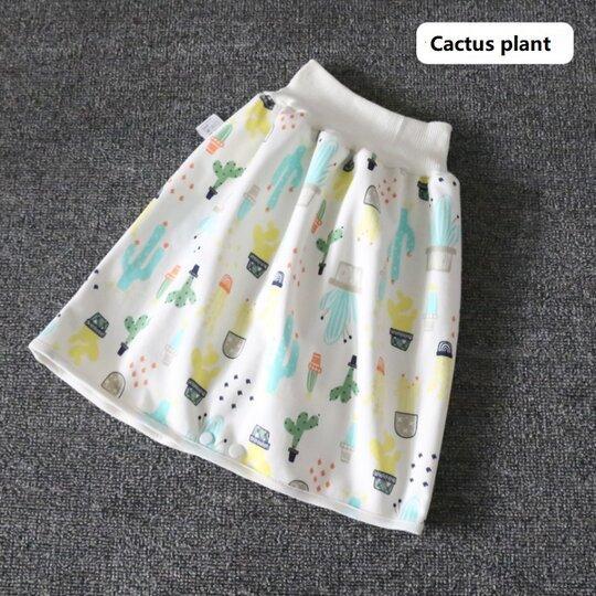 Potty training baby in 2-in-1 diaper skirt shorts for easy transitions.