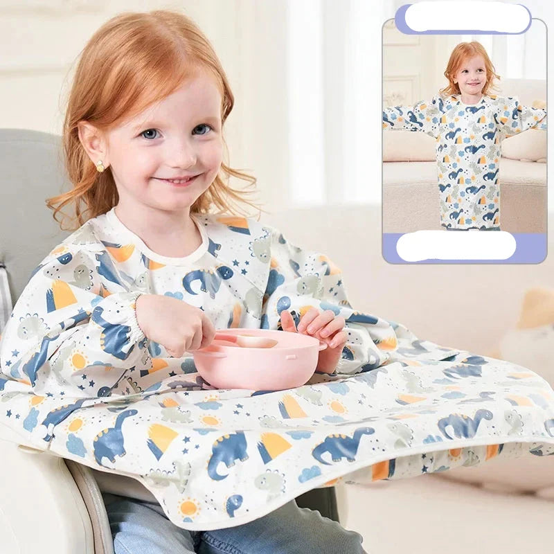Close-up of the soft, comfortable fabric of a long-sleeved baby bib, gentle on skin.