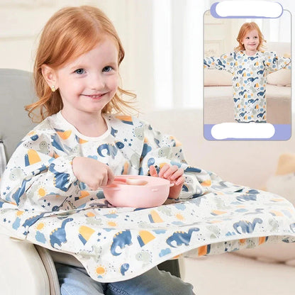 Close-up of the soft, comfortable fabric of a long-sleeved baby bib, gentle on skin.