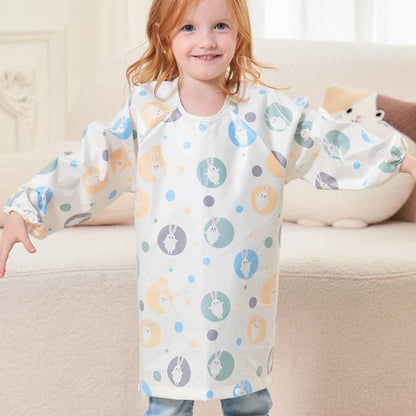 Pink long-sleeved feeding bib, folded compactly for portable baby feeding essentials.