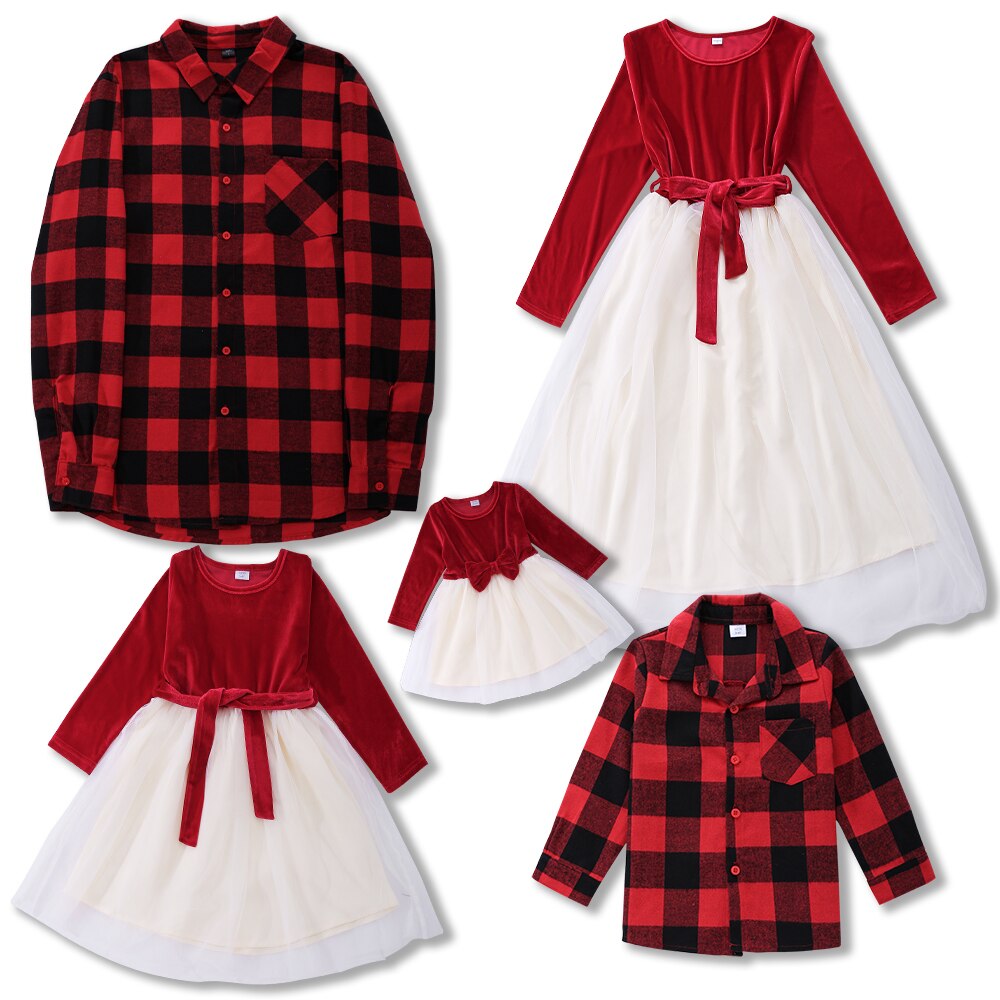 Red plaid baby onesie, ideal for family photos, parties, and holiday gifts.