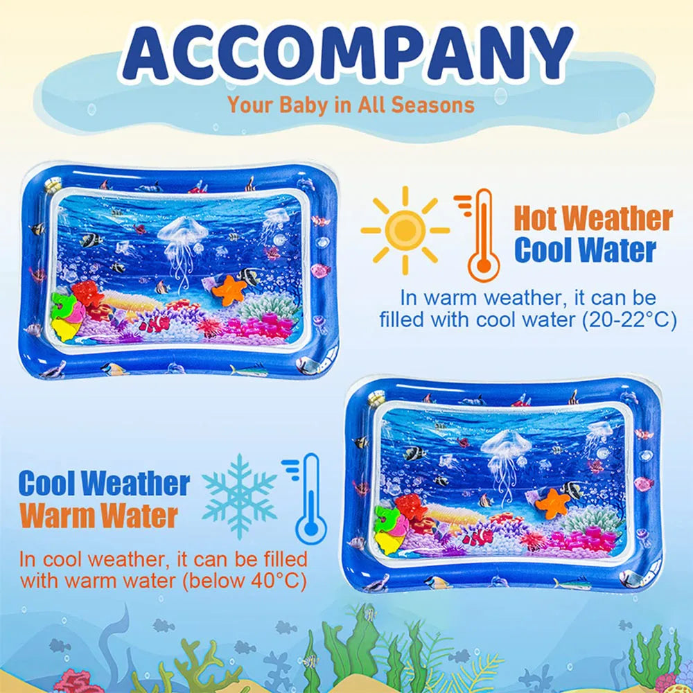 Infant PVC water mat, ocean play for sensory development and early learning, baby activity toy.