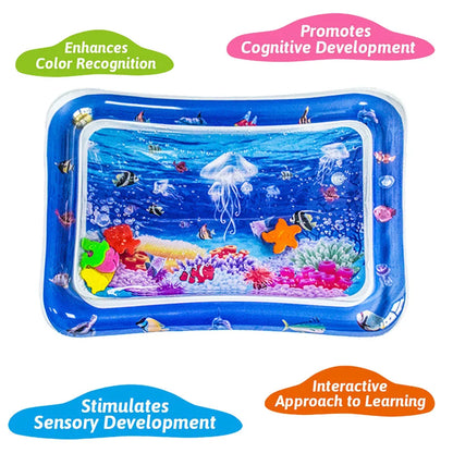 Baby gift: deep blue ocean inflatable play mat for tummy time sensory and early education fun.