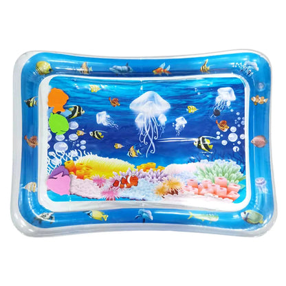 Ocean themed baby inflatable play mat, PVC deep blue, ideal for infant tummy time and learning.