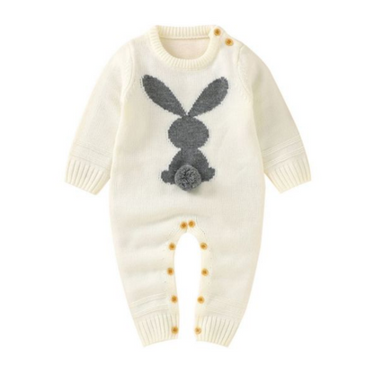 Infant apparel: long sleeve baby jumpsuit featuring an adorable bunny print, ideal for spring or autumn.