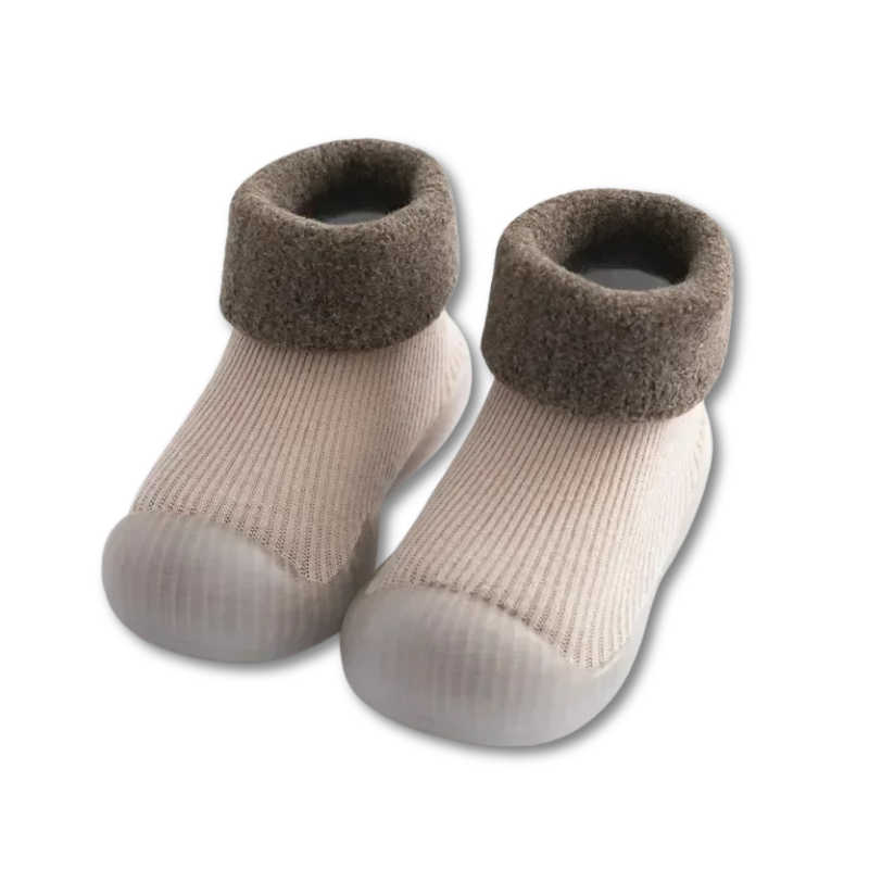 Softsole baby knit sock shoes, beige, flexible non-slip bottom, ideal for infants