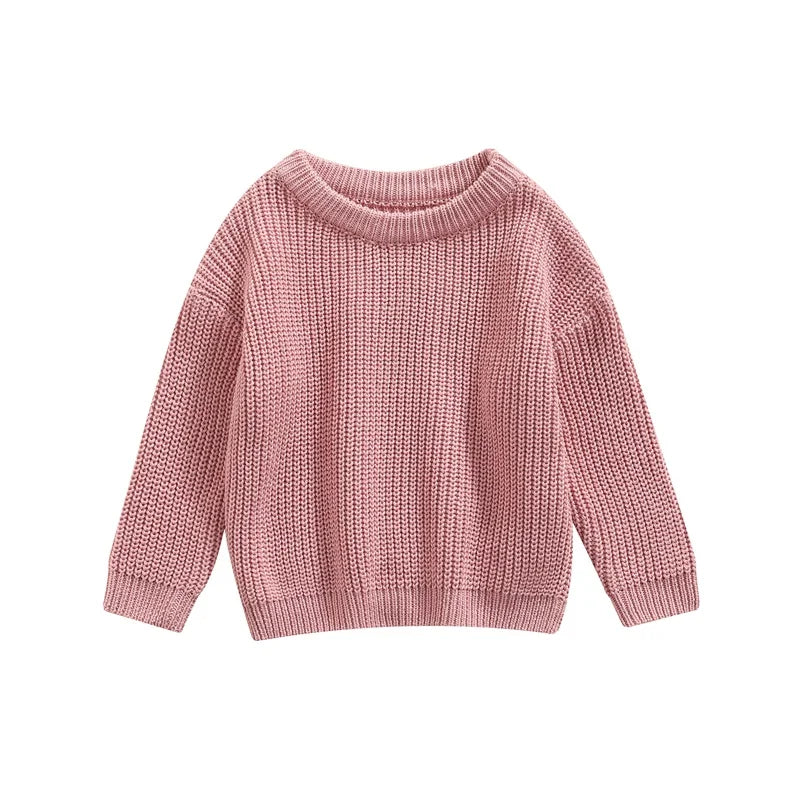 Baby long sleeve pullover in blue on a hanger, ready for infant and toddler fashion.
