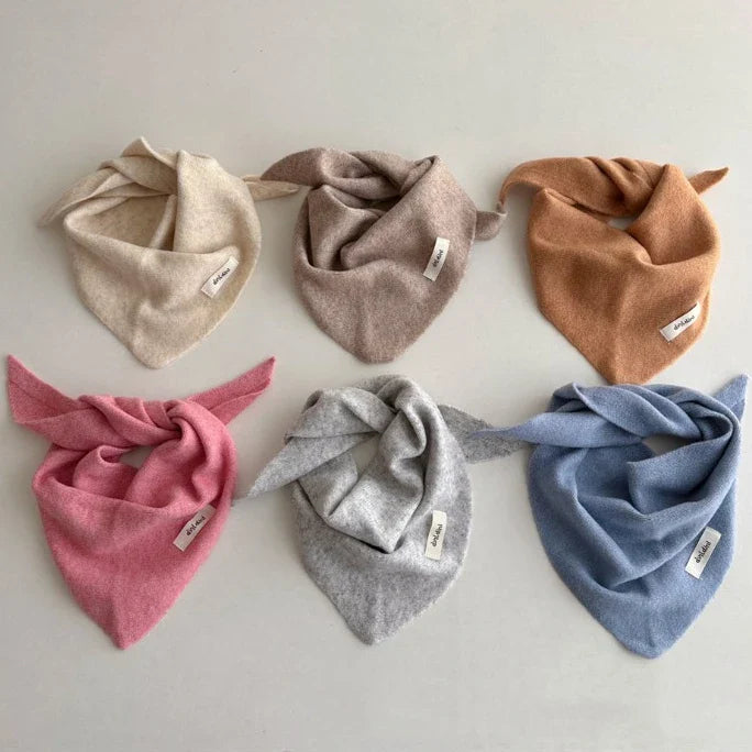 Baby knitted triangle scarf, cashmere-feel, warm winter accessory for toddlers.