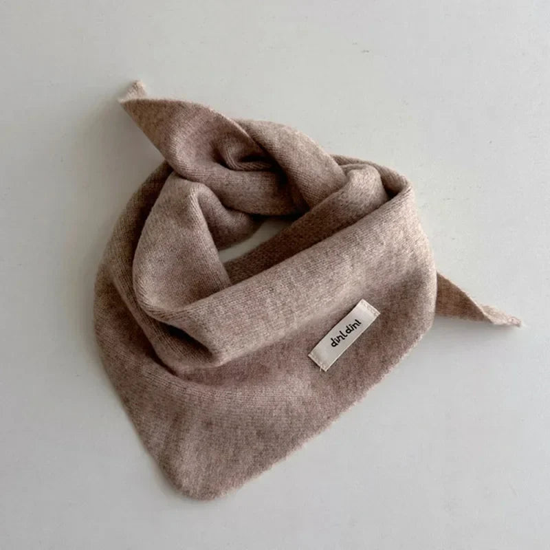 Cashmere-feel baby scarf, knitted triangle design, perfect for keeping warm in winter.