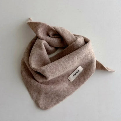 Cashmere-feel baby scarf, knitted triangle design, perfect for keeping warm in winter.
