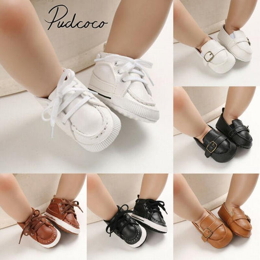 Baby leather lace-up soft sole walker boots in classic brown, perfect for first steps.