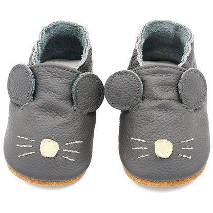 Purple infant leather soft sole shoes with an ergonomic design for growing feet