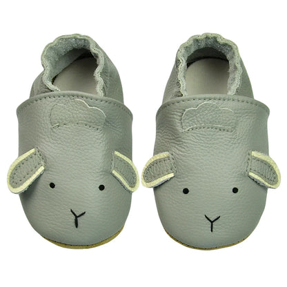 Baby gifts: blue leather soft sole moccasins, presented in a gift box