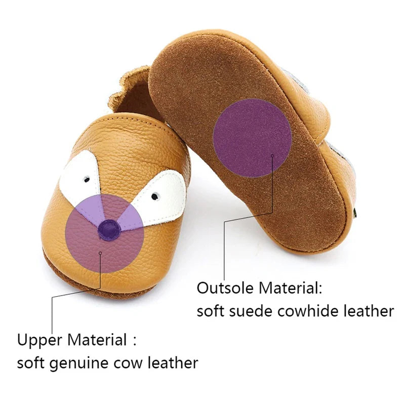 A baby enjoying comfort in soft sole tan leather moccasins, at play