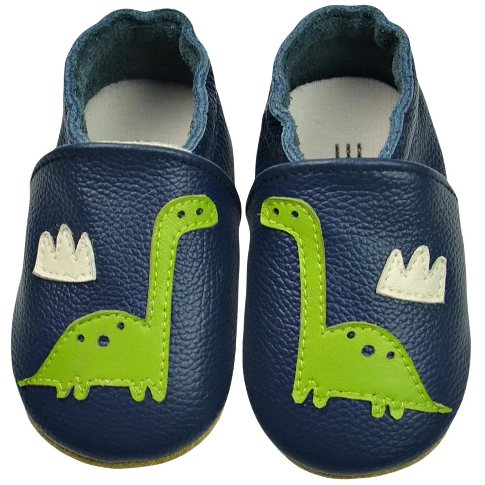 Genuine leather baby slippers in blue, offering a snug yet comfortable fit