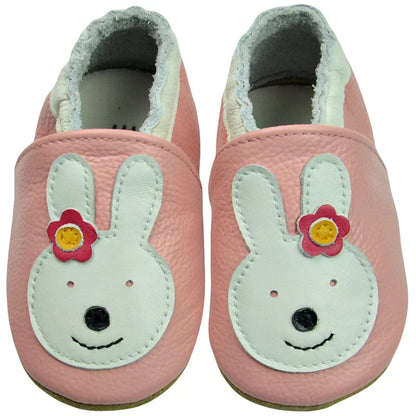 Soft sole baby slippers in green, made from high-quality, non-toxic genuine leather
