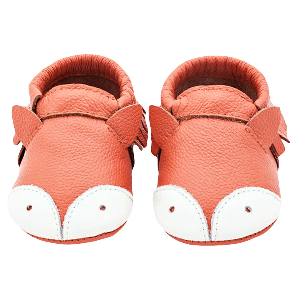 Grey genuine leather baby slippers, durable and soft for new walkers