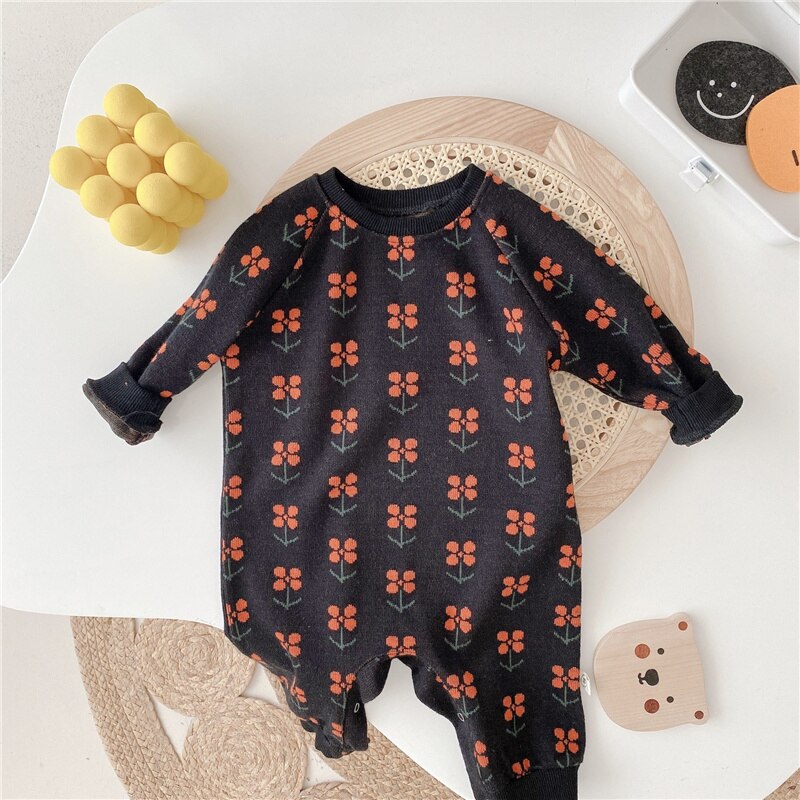 Fashionable baby cotton romper with intricate diamond knit, suitable for spring and autumn