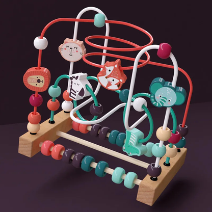 Baby Montessori wooden bead maze toy, early learning, fine motor skills, counting.