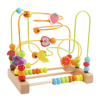 Montessori educational wooden bead maze, screen-free learning for babies and toddlers.