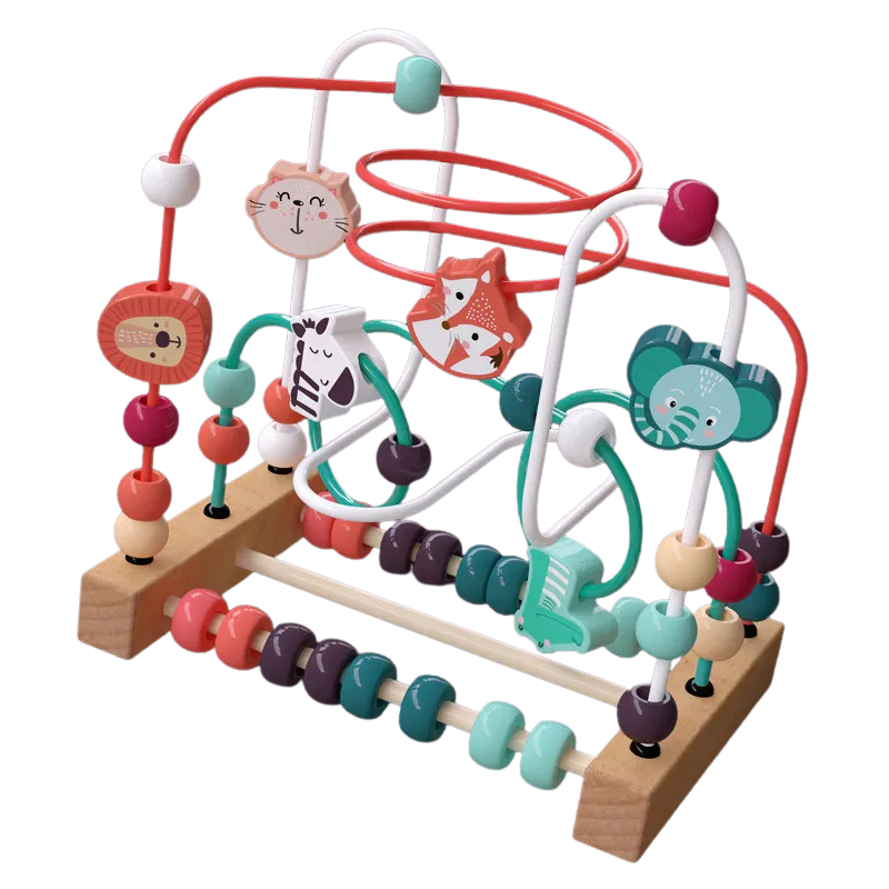 Durable wooden bead maze for babies, promoting hand-eye coordination and logical thinking.