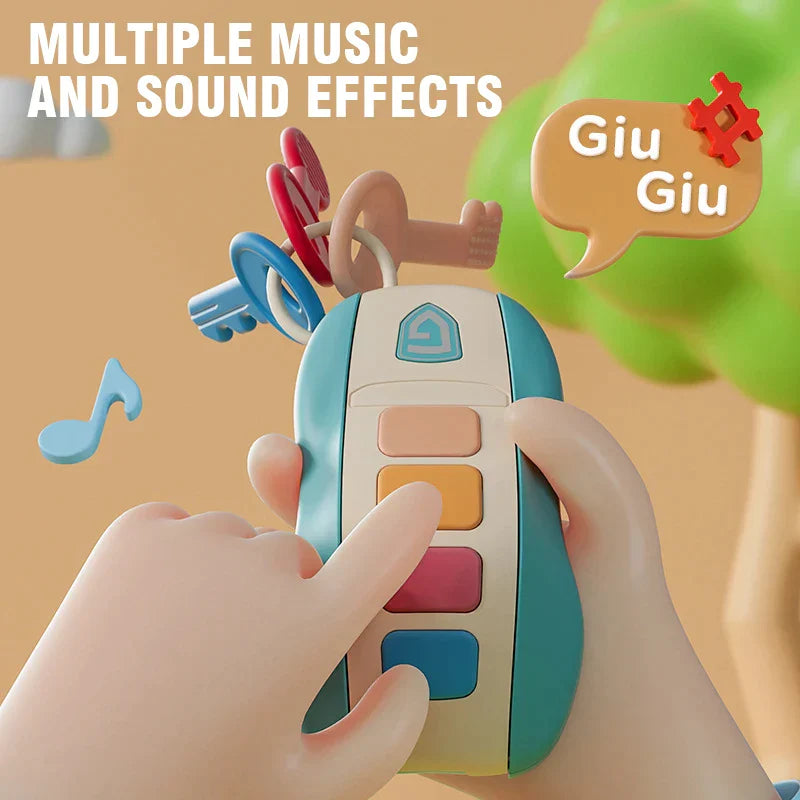 Infant sensory learning toy: colorful car keys with buttons, lights & melodies for early development