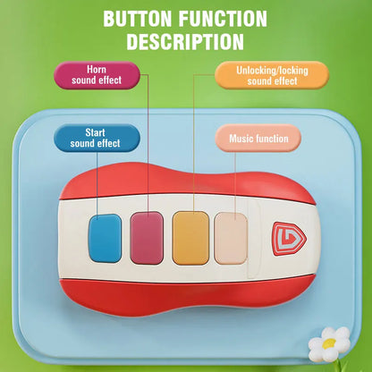 Educational musical toy for infants, a set of car keys with interactive lights, sounds & play buttons