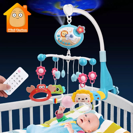Baby musical crib mobile with star projector & night light, ideal for newborn sensory play