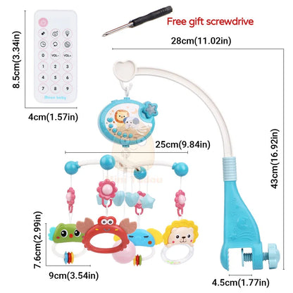 Baby crib mobile with projector displaying stars on the ceiling, calming newborn toy