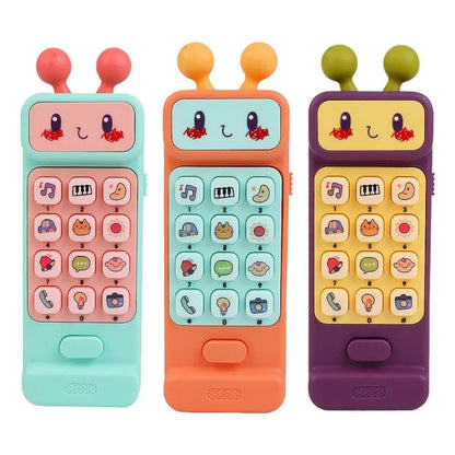 Baby Musical Phone Toy, educational teether with flashing lights for infant development and sensory play.